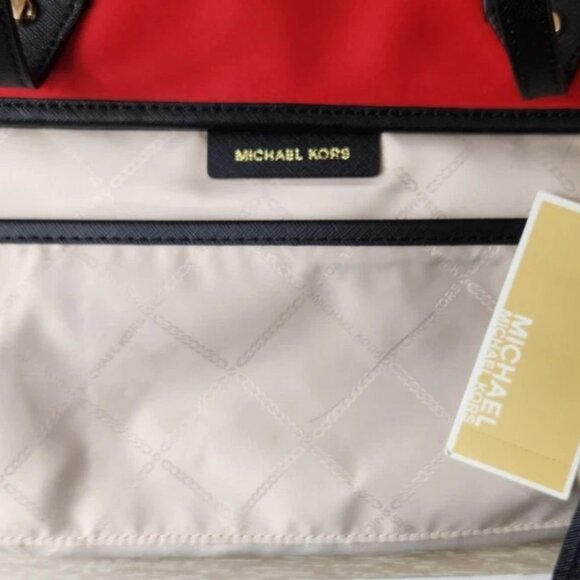 New Michael Kors Eva Top Zip Multi Pocket Small Tote Black Red NS Read - Picture 5 of 13